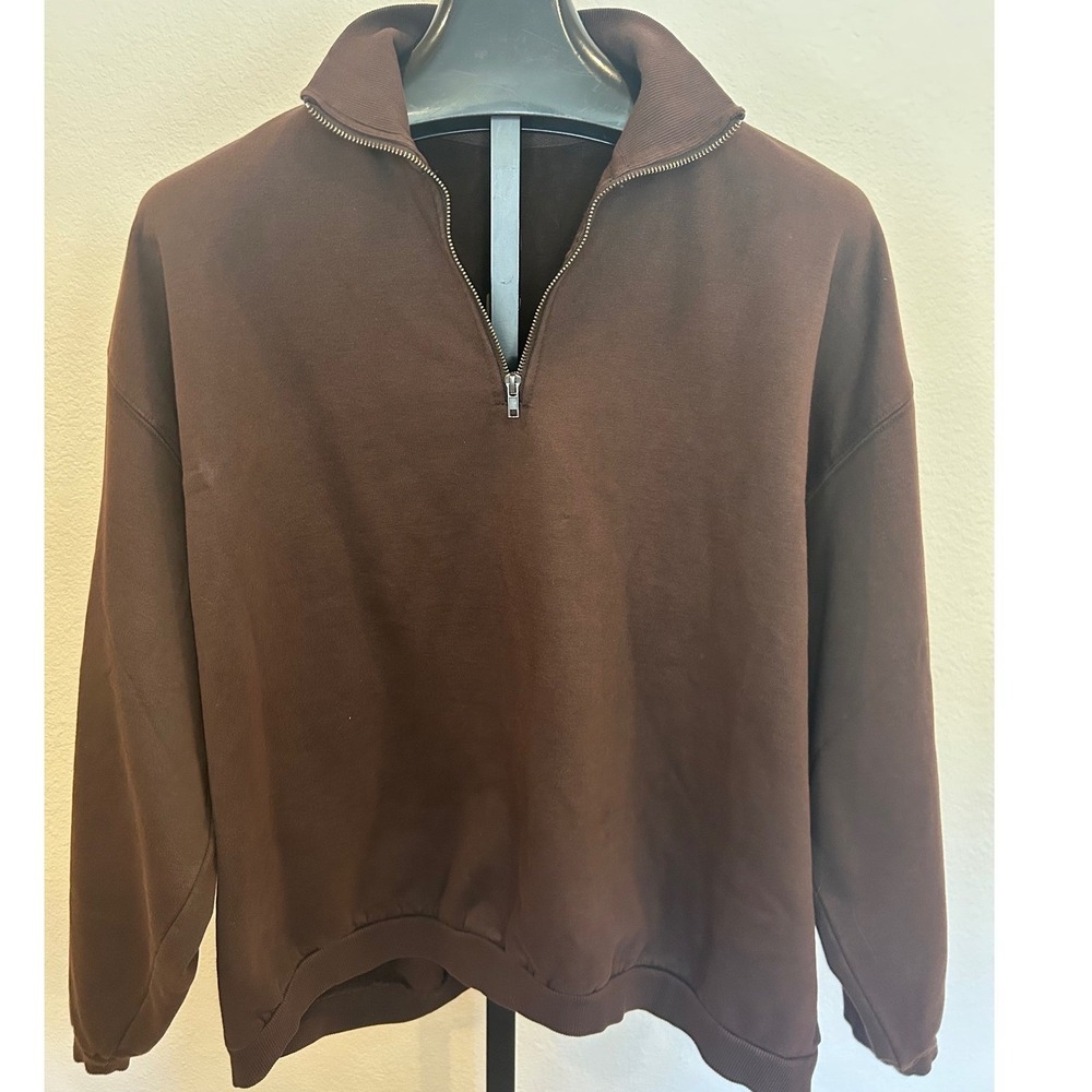 NWT SKIMS Boyfriend Fleece Slouchy Half Zip Pullover‎ Espresso Color Size S